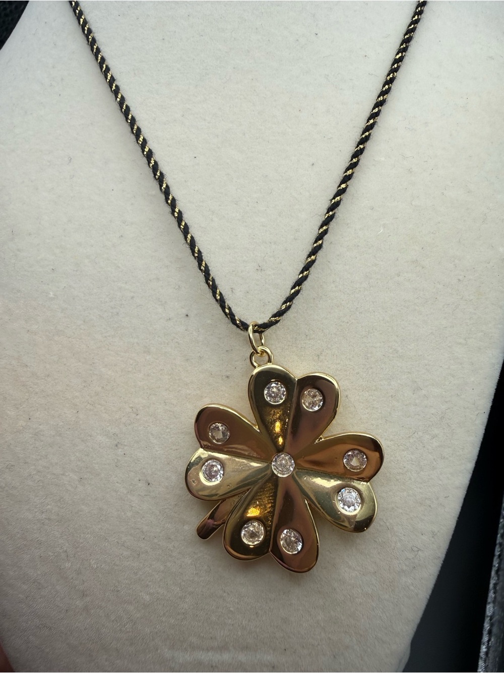 Gold large clover Pendant Necklace with Crystal Accents - Women Jewelry